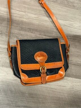 Vintage Dooney & Bourke All Weather Leather AWL Black & British Tan Crossbody